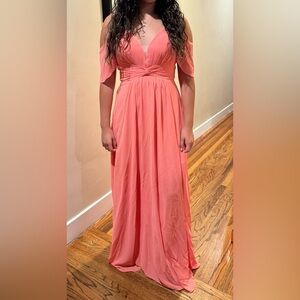 Off The Shoulder Chiffon Bridesmaid Dress with Slit A Line Empire Waist Pleats
